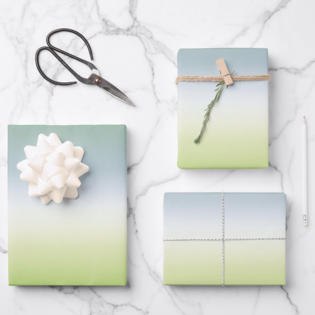 Summer Fresh Gradient Cool Blue Green Ombre Wrapping Paper Sheet (Front)