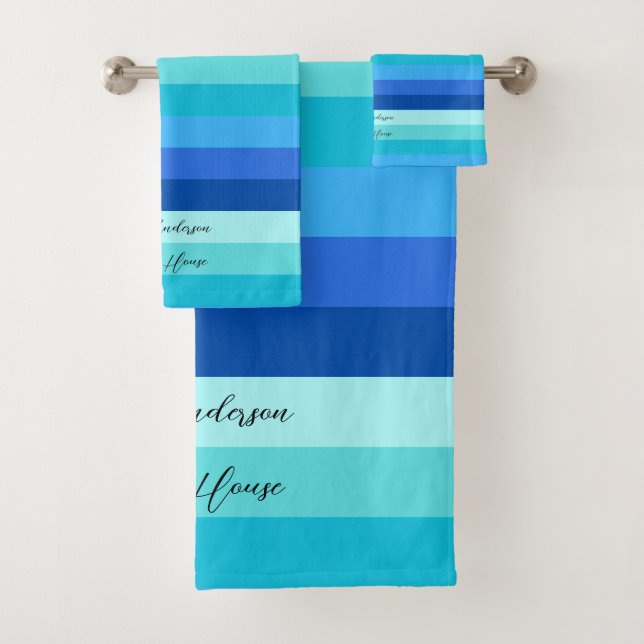 Summer Fresh Ocean Blues Striped Bath Towel Set (Insitu)