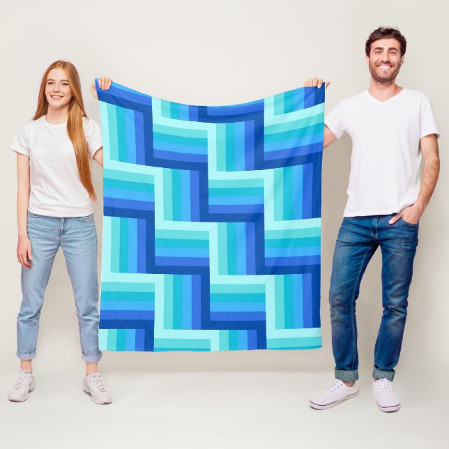 Summer Fresh Ocean Shades Striped Quilt Pattern Fleece Blanket (In Situ)