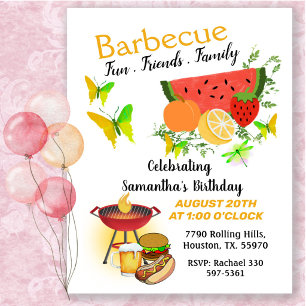 Summer Friends Family Birthday Barbecue  Invitation
