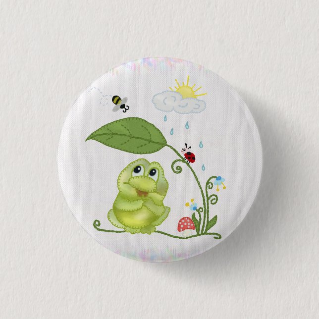 summer frog 1 inch round button (Front)