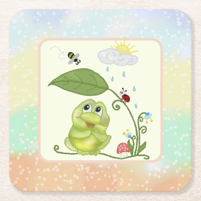 summer frog square paper coaster (Front)