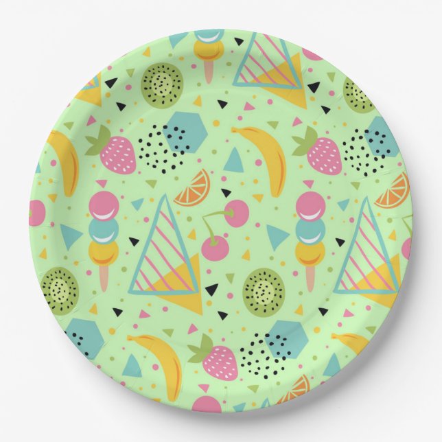 Summer Fruit and Geometric Shapes  Paper Plate (Front)