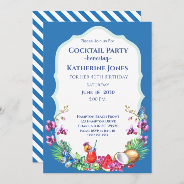 Summer Fruit Birthday Cocktail Party   Invitation (Front/Back)
