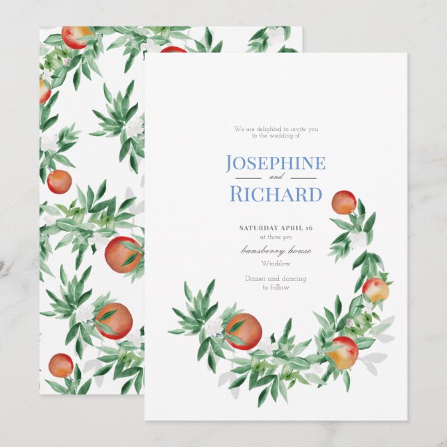 Summer Fruit border, wedding invitation (Front/Back)