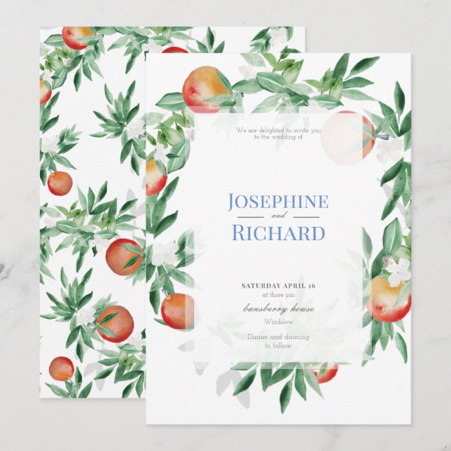 Summer Fruit border, wedding invitation (Front/Back)