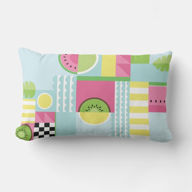 Summer fruit design, colourful watermelon mosaic lumbar pillow (Front)