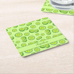 Summer Fruit Limes and Lime Slices Square Paper Coaster