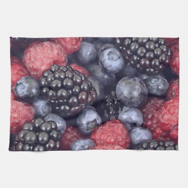 Summer Fruit Mixed Berries Close Up Photo Kitchen Towel (Horizontal)