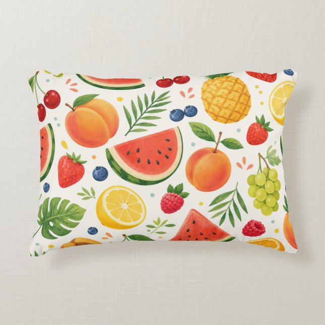 Summer Fruit Pattern Fabric | Tropical Watermelon  Accent Pillow (Front)