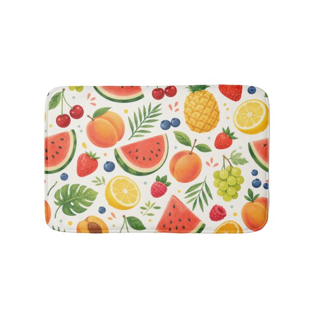 Summer Fruit Pattern Fabric | Tropical Watermelon  Bath Mat (Front)