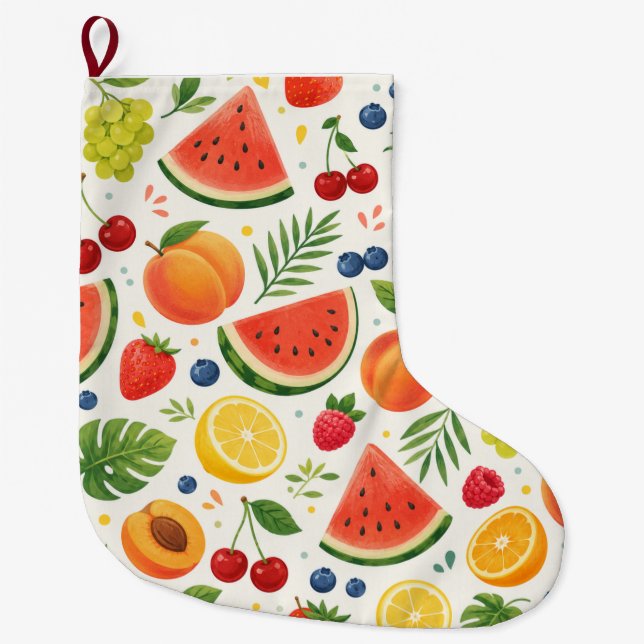 Summer Fruit Pattern Fabric | Tropical Watermelon  Large Christmas Stocking (Front)