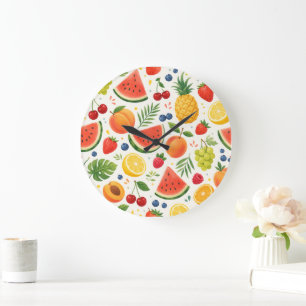 Summer Fruit Pattern Fabric   Tropical Watermelon  Large Clock