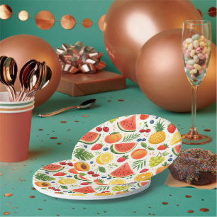 Summer Fruit Pattern Fabric Tropical Watermelon Paper Plate