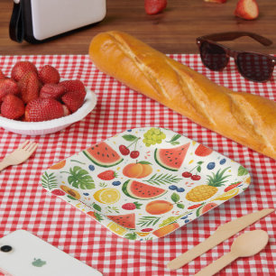 Summer Fruit Pattern Fabric Tropical Watermelon Paper Plate