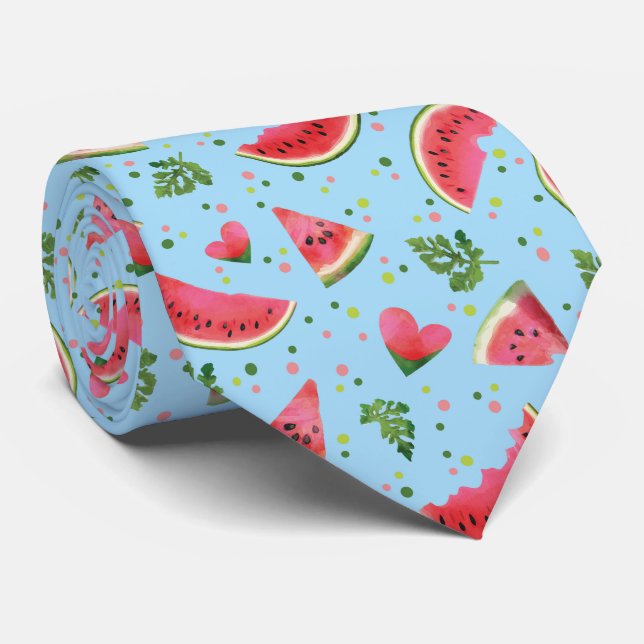 Summer Fruit Pattern Watermelon red green tropical Tie (Rolled)