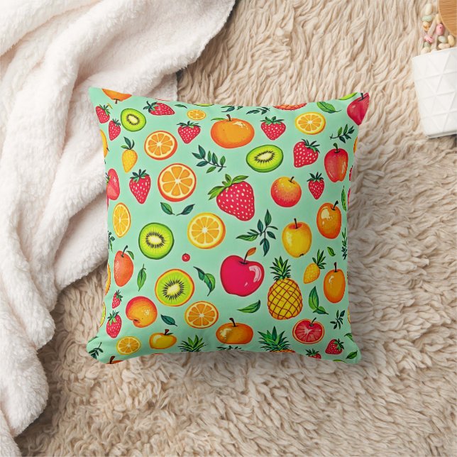 Summer Fruit Seamless Design Throw Pillow (Blanket)