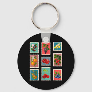 Summer Fruit Stamp Vintage Fruit Postage Stamp Keychain