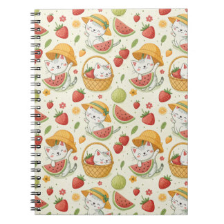Summer Fruits Cat Pattern - Picnic Design for Kids Notebook