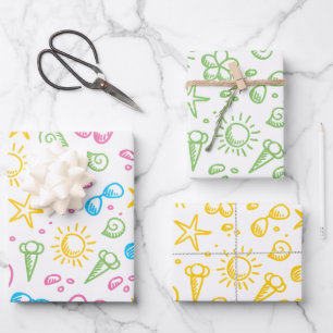 Summer Fun2 Wrapping Paper Flat Sheet Set of 3