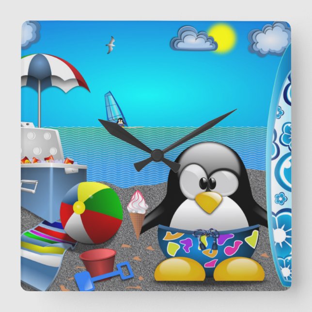 SUMMER FUN AT THE BEACH SQUARE WALL CLOCK (Front)