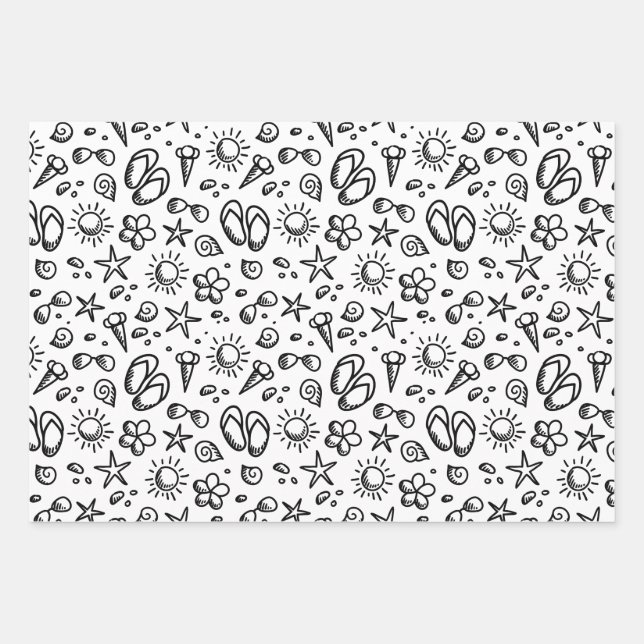 Summer Fun B&W Wrapping Paper Sheet (Front)