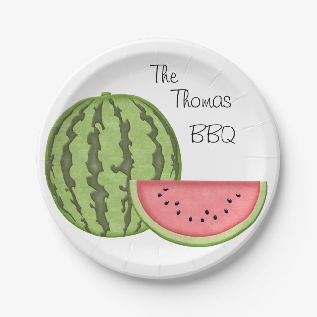 Summer Fun, BBQ, Watermelon, Personalized, Paper Plate (Front)