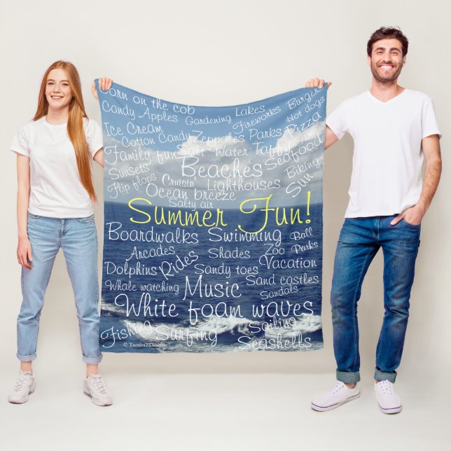 Summer Fun Beach Ocean Waves Fleece Blanket (In Situ)