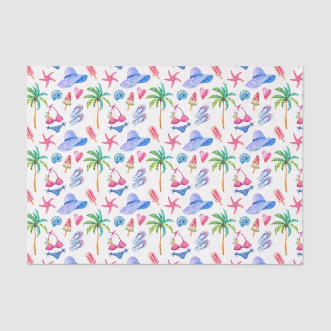 Summer Fun Bikini, Flip Flops, Palm Trees Tissue Paper (Front)