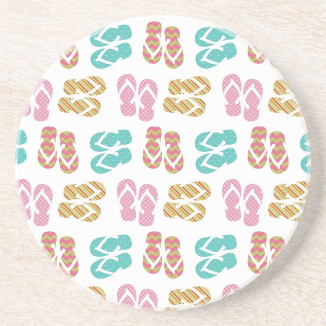 Summer fun blue flip flop sandal slippers pattern coaster (Front)