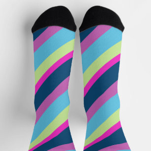Summer fun Blue pink lime Colourful lines Socks