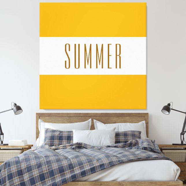 SUMMER Fun Bright Golden Yellow White Stripes  Canvas Print (Insitu(Bedroom))