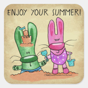 Summer Fun-Bunnies at Beach Square Sticker