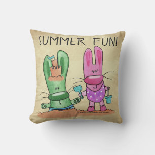 Summer Fun-Bunnies at Beach Throw Pillow