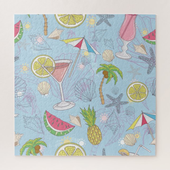 Summer Fun, Cocktail Seamless Pattern. Jigsaw Puzzle (Vertical)