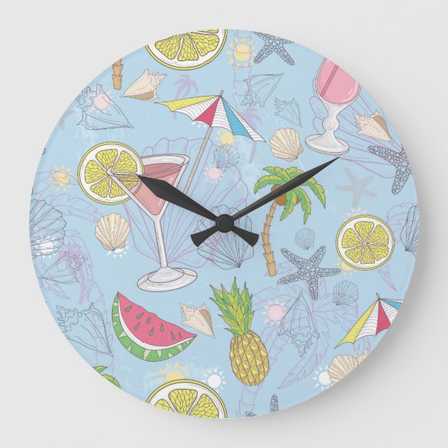 Summer Fun, Cocktail Seamless Pattern. Large Clock (Front)