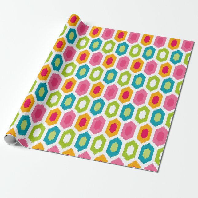 Summer Fun Colourful Modern Ikat Tribal Pattern Wrapping Paper (Unrolled)