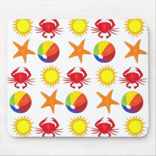 Summer Fun Crab Beach Ball Sunshine Starfish Mouse Pad