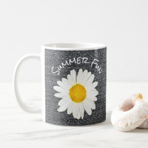 Summer Fun Daisy Flower on Grey Personalized Coffee Mug