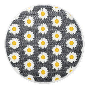 Summer Fun Daisy Flower Pattern on Grey Vintage  Ceramic Knob