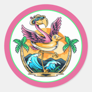 Summer Fun Flamingo Classic Round Sticker