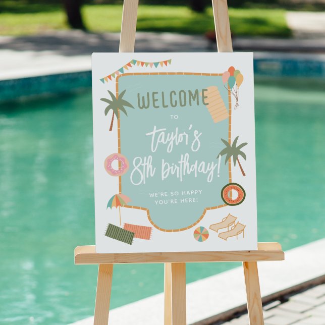 Summer Fun Girl Pool Birthday Party Welcome Sign (Welcome Sign Mock-up)