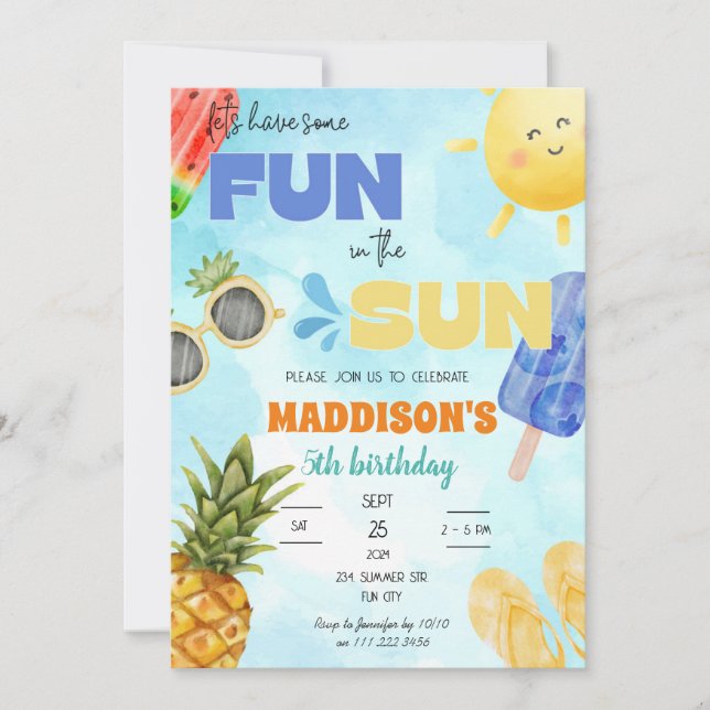 Summer Fun in The Sun Pool Party Birthday Invitation (Front)
