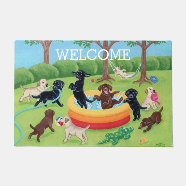Summer Fun Labradors Painting Doormat (Front)