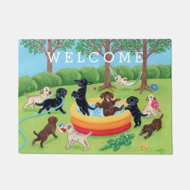 Summer Fun Labradors Painting Doormat (Front)