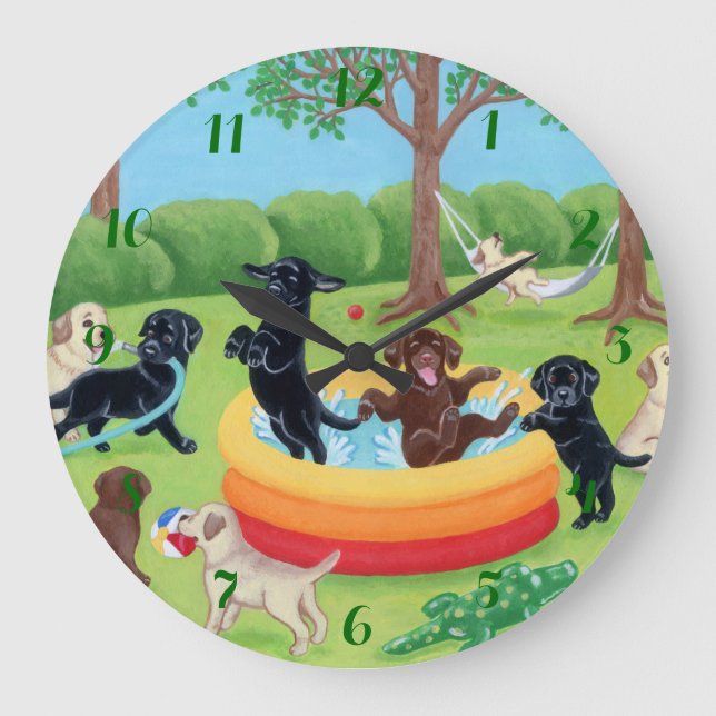 Summer Fun Labradors Painting Large Clock (Front)