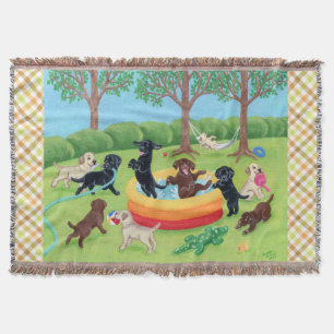 Summer Fun Labradors Painting Throw Blanket
