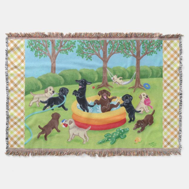 Summer Fun Labradors Painting Throw Blanket (Front)
