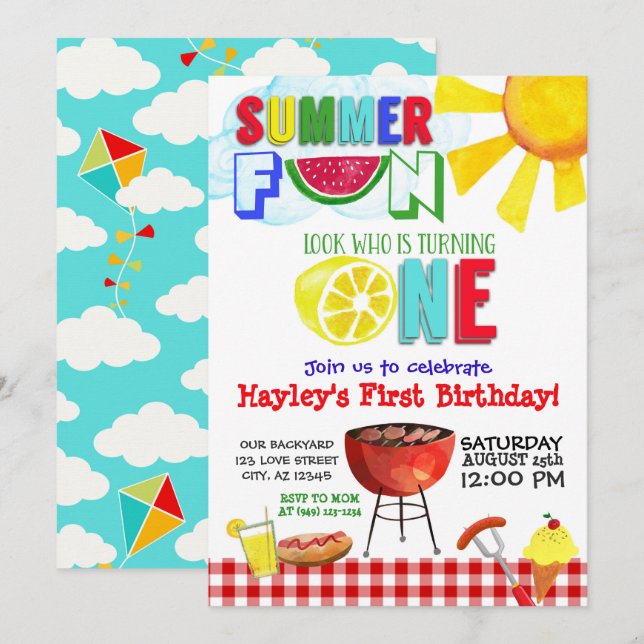 Summer Fun Looks Who's turning One Party Invitation (Front/Back)
