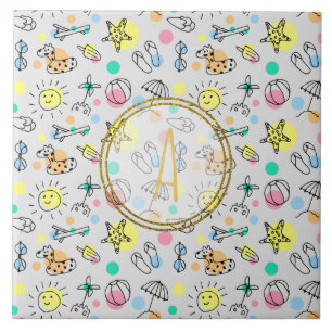 Summer Fun Monogram Beach Holiday Doodles Decor Tile